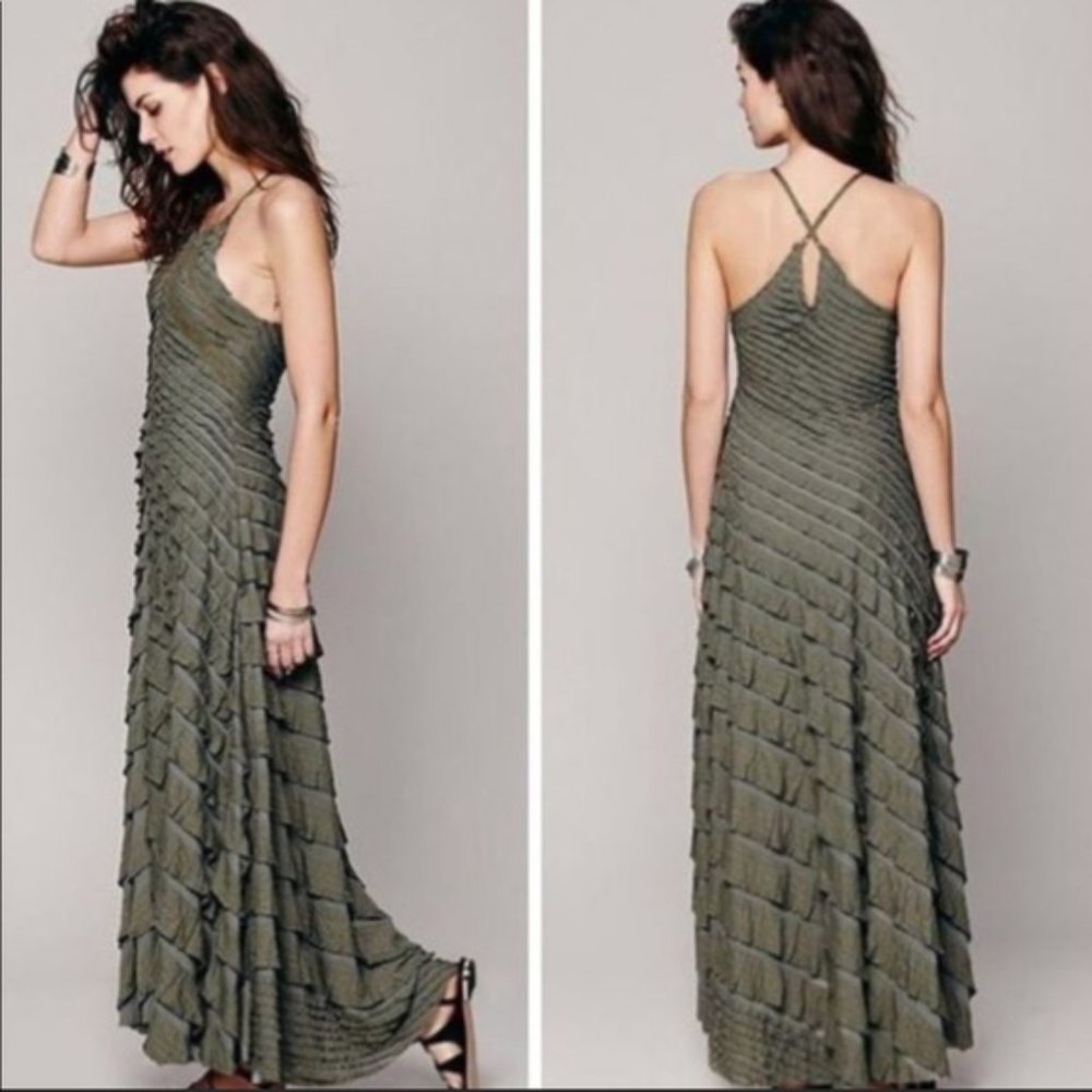 Green Ruffled Free People Maxi Dress